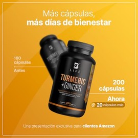 B Life Cúrcuma Con Jengibre y Aceite De Coco | 200 Cápsulas | 1400 mg por porción | Adicionado con Pimienta Negra | Turmeric + Ginger