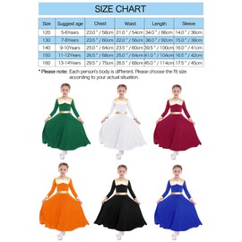 Z&X Girls Praise Dance Outfits Metallic Gold Liturgical Worship Church Robe Full Length Swing Skirt Costume Tag 140, White