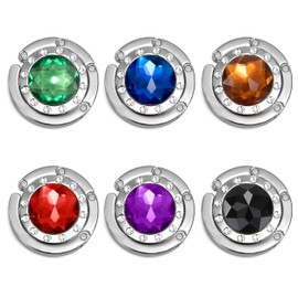 Jesustree Table Handbag Holder Hook, 6 Colours Gemstones Table Hooks, Handbag Hooks, Foldable Non-Slip Metal Women Bag Hook Holder for Table, Office, Cafés, Restaurants