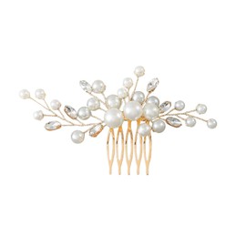 ZOONAI Bride Pearl Wedding Hair Comb for Women Girls, Rhinestone Bridal Hair Piece Side Combs Wedding Party Hair Pin Hair Accessories (Gold)