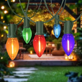 CHYSUPER C7 Christmas Lights, Led Clear Multicolor Outdoor String Lights, 25 FT Commercial Grade Patio Lights with 27 C7 Bulbs, Waterproof Shatterproof Hanging Lights for Outside Porch Xmas Tree Décor