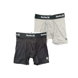 Hurley Boys' Classic Boxer Briefs (2-Pack), Grey/Black, M