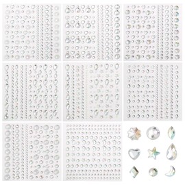 Naler 8 Hojas Pegatinas Diamantes de Imitación Autoadhesivas Brillos para Decorar Gemas Faciales Brillos Maquillaje para Cara o Cabello, Maquillaje de Días Festivos, Mejora Uñas, Decoración Manualidades