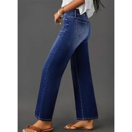 Astylish Womens Jeans High Waisted Straight Leg Loose Stretchy Tummy Control Trendy Jean for Women 2025 Navy Blue Size 14