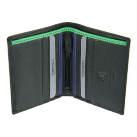 Mens Leather Slim Compact Note Wallet 6 Card Slots Coloured Trim (Black Blue Green)