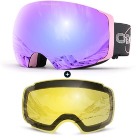 Odoland Unisex Ski Goggles for Men and Women Boys Frameless Snowboard Goggles with Magnetic Interchangeable Lens UV Protection Anti-fog Snow Goggles Helmet Compatible Ski Goggles for Skiing CP