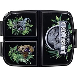 ILS I LOVE SHOPPING School Lunch Box with 3 Compartments, Plastic Lunch Box for Children, BPA-Free for Jurassic World