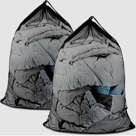 2 Pack Large Mesh Laundry Bags, 24" x 36" Heavy Duty Strong Drawstring Dirty Clothes Bags with Soft Breathable Net, Machine Washable Laundry Bag for College, Dorm, Camp, Travel and Family Use(Black)