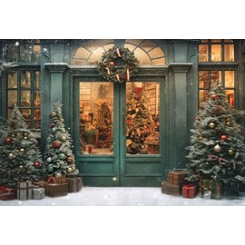 Kate 7×5ft Christmas Backdrop Photography Xmas Green Door Outdoor Snow View Christmas Tree Wreath Decoration Background Studio Props for Party Image Video