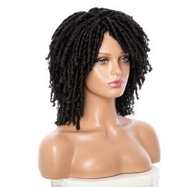 Ruilong Short Dreadlock Wig for Black Women and Men Afro Curly Twist Wigs Glueless Soft Synthetic Hair Wig Heat Resistant Breathable((Natural Black))