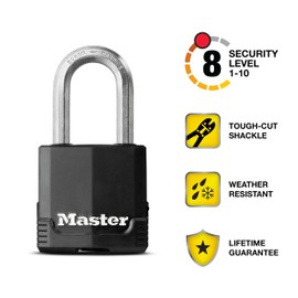 Master Lock Black Magnum Keyed-Alike Padlocks with All-Weather Cover, Outdoor Lock for Fence or Gate with a 1-7/8 Inch Lock Body and 1-1/2 Inch Shackle, 3-Pack