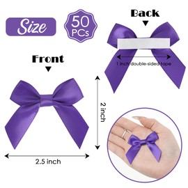 AIMUDI AIMUDI Purple Satin Ribbon Bows 2" Self Adhesive Satin Bows for Gift Wrapping Premade Satin Bows with Double-Sided Tape for Making Crafts Baby Shower Birthday Party Wedding Decorations, 50 PCs