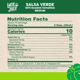 Late July Snacks Salsa Verde with Roasted Tomatillos, Medium, 15.5 oz Jar