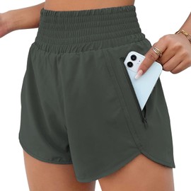 BIMOZY Pantalones Cortos Deportivos para Mujer,2 in1 Pantalones Cortos de Running de Cintura Alta Pantalones Cortos Atléticos Casuales con Bolsillos (MX/US, Alfa, X-Grande, Regular, Regular, Verde)