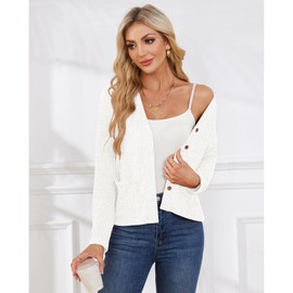 CZYINXIAN Women's Casual Long Sleeve Open Front Cardigan Trendy Solid Cropped Cardigans with Pockets(White, XX-Large)