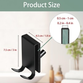 YoHyien 4 Pcs Shower Glass Door Hooks, Double Sided Shower Towel Hooks with EVA Pad, Stainless Steel Over Shower Door Hooks for Bathroom 0.2-0.4 in Thick Frameless Glass Shower Door (Black)