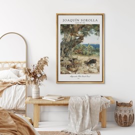 SIGNLEADER Framed Canvas Print Wall Art Joaquin Sorolla Algarrobo The Carob Tree Rustic Pastoral Coastal Beach Print Nature Landscape Decorative for Living Room, Bedroom, Office - 24"x36" NATURAL