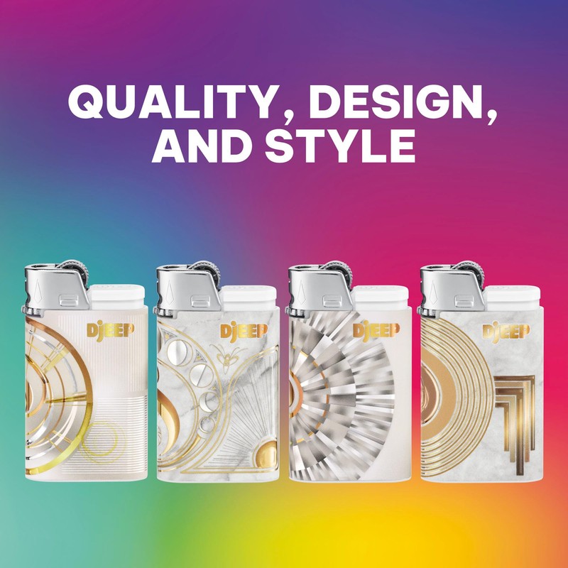 DJEEP Elegant Collection Pocket Lighters, Marbled Unique Designs, Long-Lasting, 4-Count