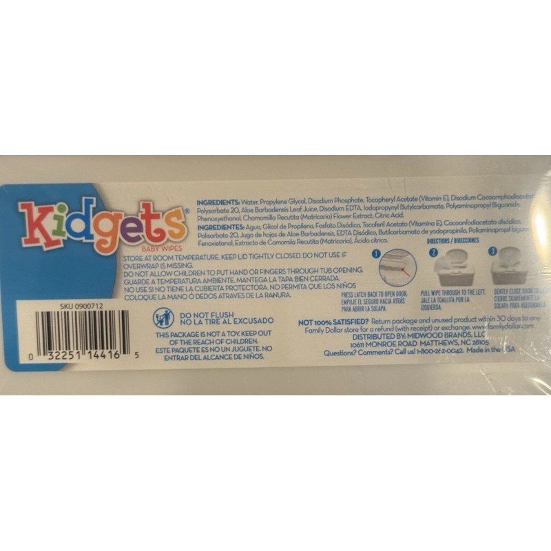 Kidgets * 72 Baby Wipes * Pop Up Refillable Container