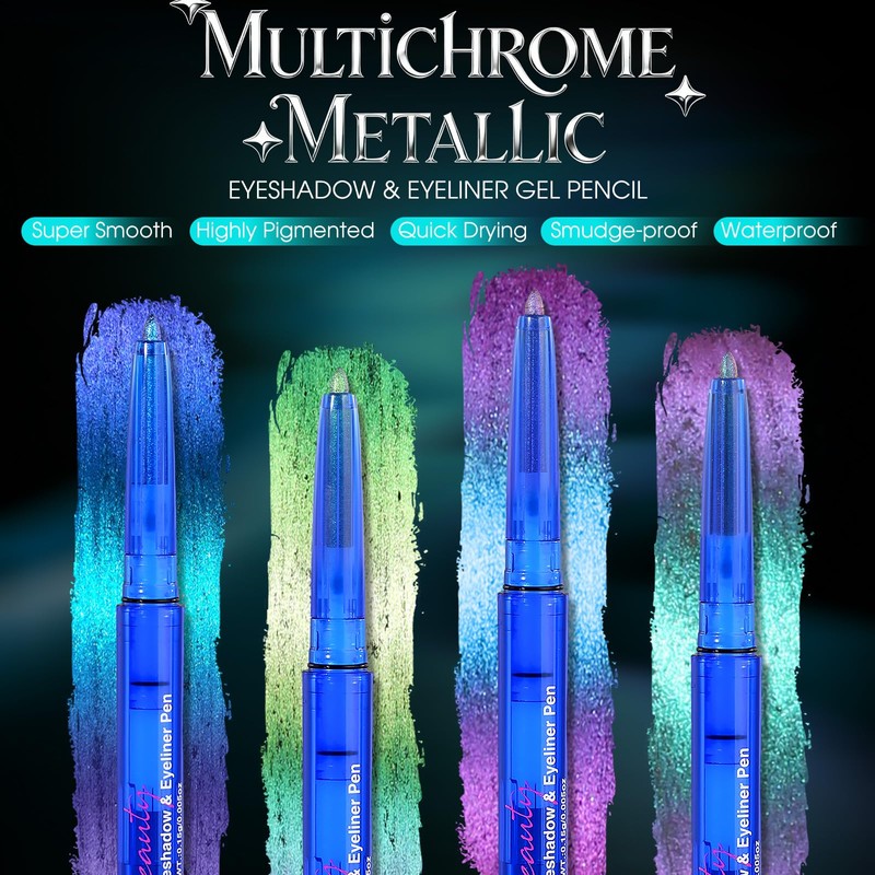 SUSIKEKI 4PCS Chameleon Metallic Eyeshadow & Eyeliner Gel Pencil Set