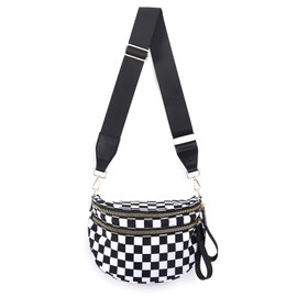 kuifang Checkered Bum Bag Crossbody Bag for Women, Spacious Purse Oversized Fanny Packs(Black
