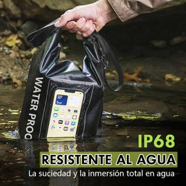Bolsa Seca Impermeable para Senderismo, 5L Mochila a Prueba de Agua con Bolsa para Teléfono, Correa de Hombro Ajustable, Ideal para Kayak, Rafting, Natación, Mochila Impermeable, Senderismo (Negro）