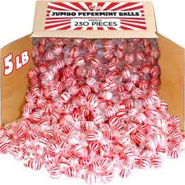 Peppermint Balls - 5 Pounds - Peppermint Bulk Hard Candy - Red and White Striped Hard Candies