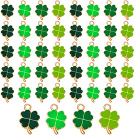 48 Pieces St. Patrick's Day Shamrock Charms Lucky Four Leaf Clover Charm Pendants Assorted Shamrock Pendant DIY Jewelry Accessories for Necklace Bracelet Earrings Making, 4 Colors (Golden Base)
