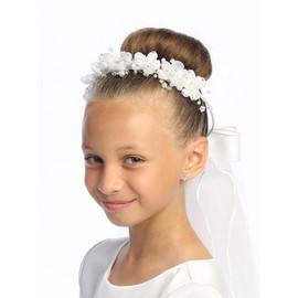 Swea Pea & Lilli Girls First Communion Veil - White Holy 1st Communion Headpiece with Headband and Flowers