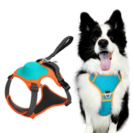 Dog Harness with Retractable Leash，2-in-1 Large & Medium Dog Harness Vest with Built-in Auto-Stop Function Leash, 370 LB of Pull Adjustable Dog Walking Harness-XL, Hand Free Dog Leash Harness Set
