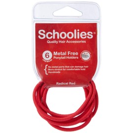 Schoolies Hair Accessories Metal Free Ponytail Holders 6 Pieces, Radical Red
