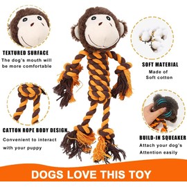 YUDOTE Tough Rope Toy for Small,Medium,Large Dogs Daily Play,Animal Shaped Squeaky Monkey Dog Toys for Chewing,Tug-of-War,Fetch Games,Orange