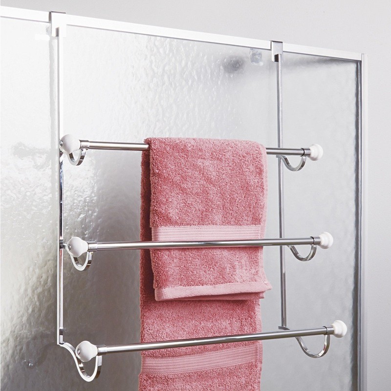 iDesign York Metal Over the Shower Door Towel Rack, Hooks