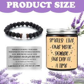Nuanchu Sobriety Gifts for Men Women 1 Year Sober Gifts Beaded Bracelets Sober Candle Stainless Steel Sobriety Cards Anniversary 12 Months Milestone Addiction Recovery Presents for Recovering Him Her