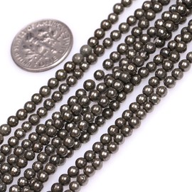 GEM-Inside 3mm Natural Grey Pyrite Gemstone Semi Precious Stone Round Beads for Jewelry Making Craft Supplies, 15 Inch