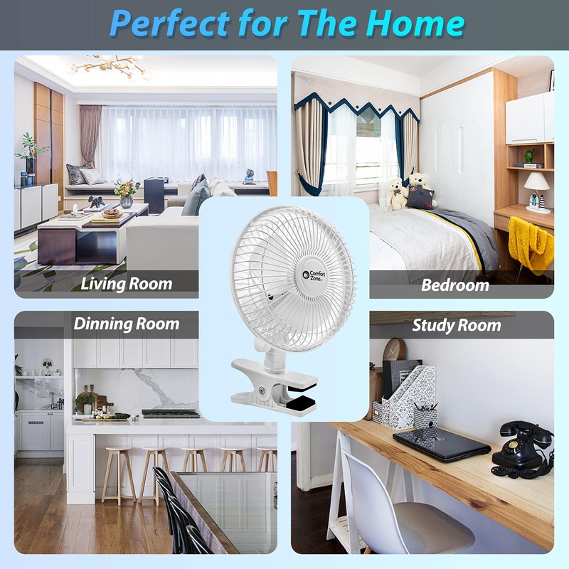 Comfort Zone Portable Clip on Fan with Fully Adjustable Tilt,