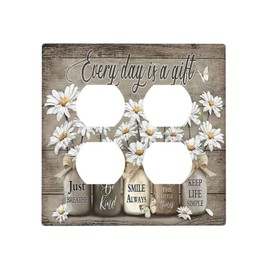 Country Rustic Daisy Butterfly Quote 2 Gang Double Duplex Light Switch Cover Dual Device Receptacle Outlet Wall Plate Decorative Faceplate