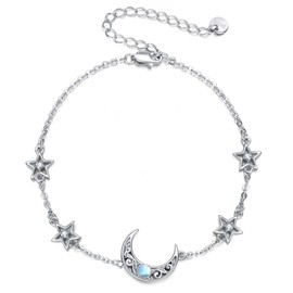 CRMAD Moon Moonstone Anklet for Women Sterling Silver Celtic Crescent Moon Anklet Irish Jewelry Gifts for Girl Mother(moon)