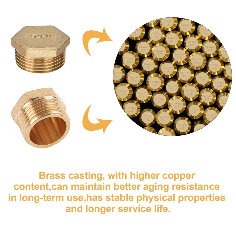 Pack of 10 Brass Plugs, 1/8 1/4 3/8 1/2 3/4