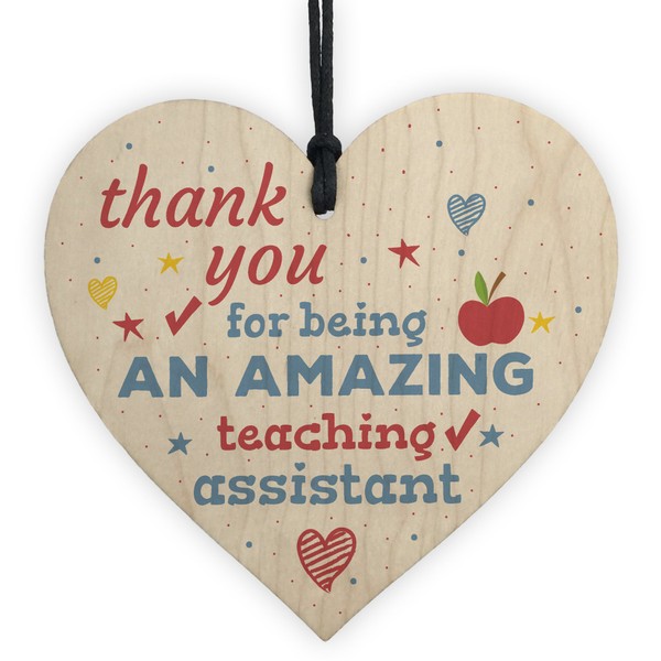 RED OCEAN Amazing Teacher Teaching Assistant Leaving Gift Wooden Heart