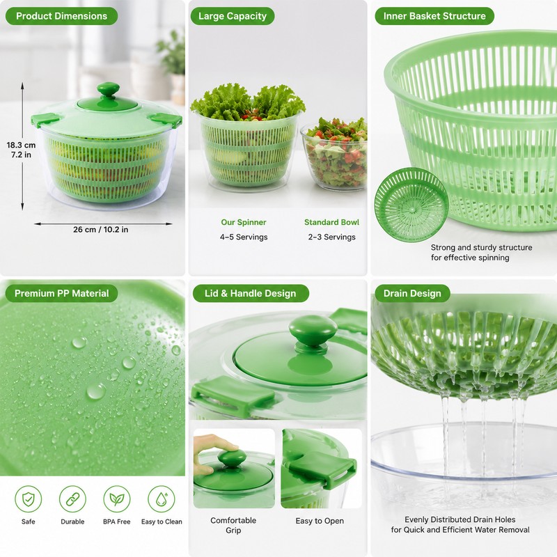 Large Capacity Salad Spinner for Washing & Drying Vegetables –