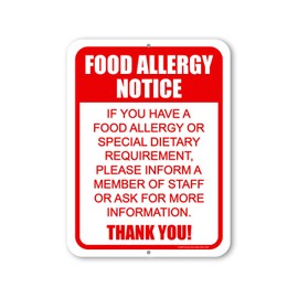 Honey Dew Gifts, Food Allergy Notice, 9 inch by 12 inch, Made in USA, Metal Sign Post, Warning Signs, Restaurant Signs, Bar Signs and Accessories, Food Truck Signs, Signs for Business, HDG-1490