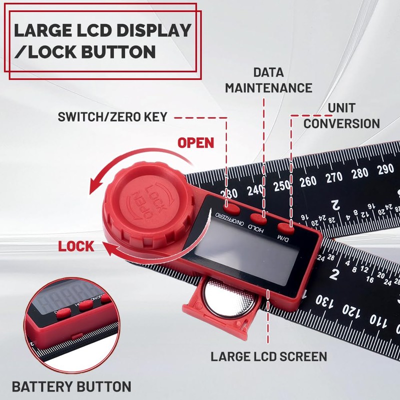 flintronic Digital Protractor, 2-in-1 Digital Protractor with LCD Display, 360°