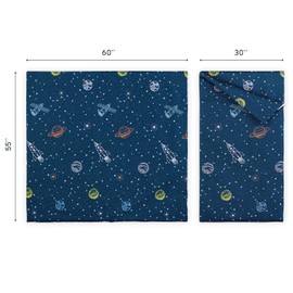 Wake In Cloud - Sleeping Bag Zippered, Nap Mat with Matching Pillow for Kids Boys Girls Sleepover Overnight Travel Slumber Bag, Rockets Stars Galaxy Space Planet on Navy Blue, 100% Soft Microfiber