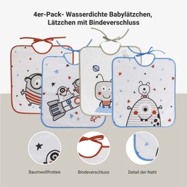 Ti TIN Pack of 3 Baby Bibs, 32 x 36 cm, Cotton Bibs for Babies from 1 Year, Closure with Tie Closure, Colour: White, Printed