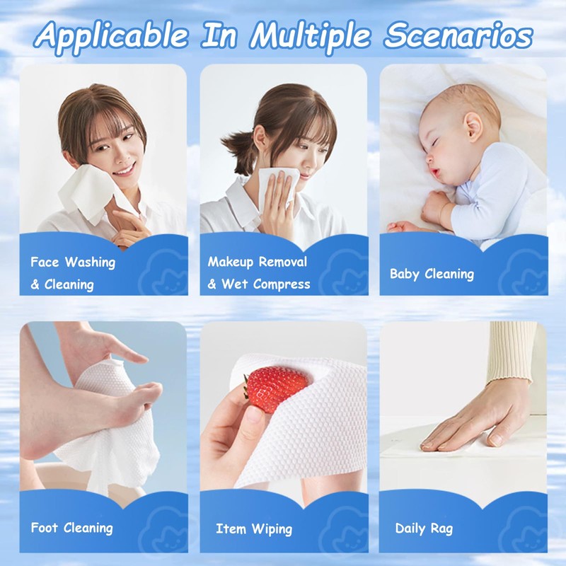 Taoluwin Soft Dry Wipes, 150 Sheets Disposable Face Towels, Dual-Textured