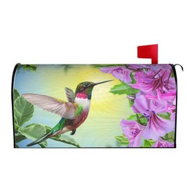 Abucaky Hummingbird Bird Mailbox Cover Magnetic Spring Pink Flowers Waterproof Mailbox Wraps Post Letter Box Decor 25.5x21 in