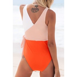 CUPSHE Women's Orange White Bowknot Bathing Suit Padded One Piece Swimsuit, L