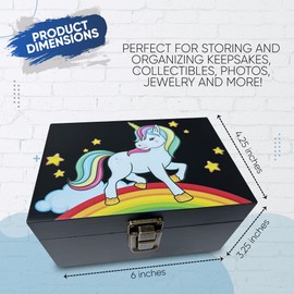 Rainbow Unicorn Decorative Keepsake Box with Lids, Black Wooden Gift Boxes for Women, Men, Kids boy or Girl Wood Memory boxes for Baby - Birthday Christmas Gift Party Gifts (Rainbow Unicorn)