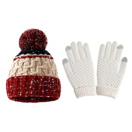 WUFGWBD 1 Cute Color-Blocked Hat And 1 Pair Of Women'S Cold-Proof Gloves, Cold-Proof And Warm Supplies, Autumn And Winter Travel Equipment, Windproof Knitted Hat
